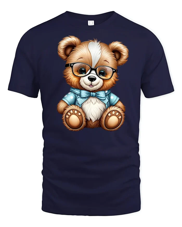 Cute Nerdy Teddy Bear With Glasses Graphic T Shirt - navy t-shirt on white background
