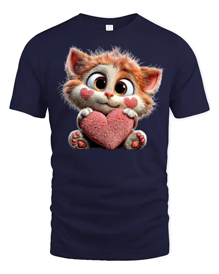 Cute Kitten Holding Heart Graphic T Shirt - navy t-shirt on white background