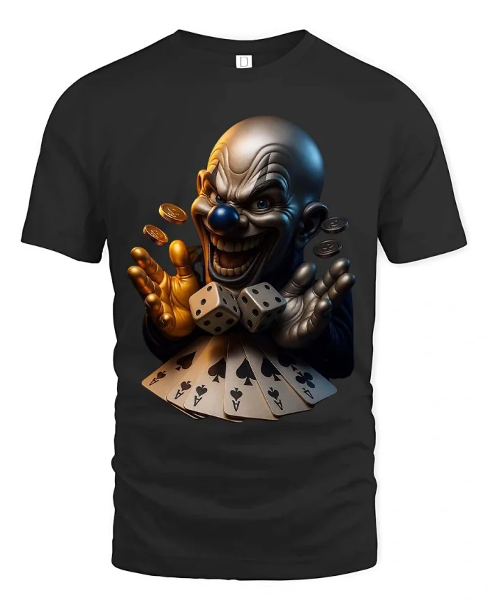 Crazy Joker Gambler Dice Cards Graphic T Shirt - black t-shirt on white background