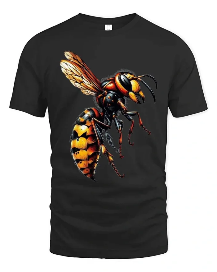 Realistic Hornet Wasp Insect Graphic T Shirt - black t-shirt on white background