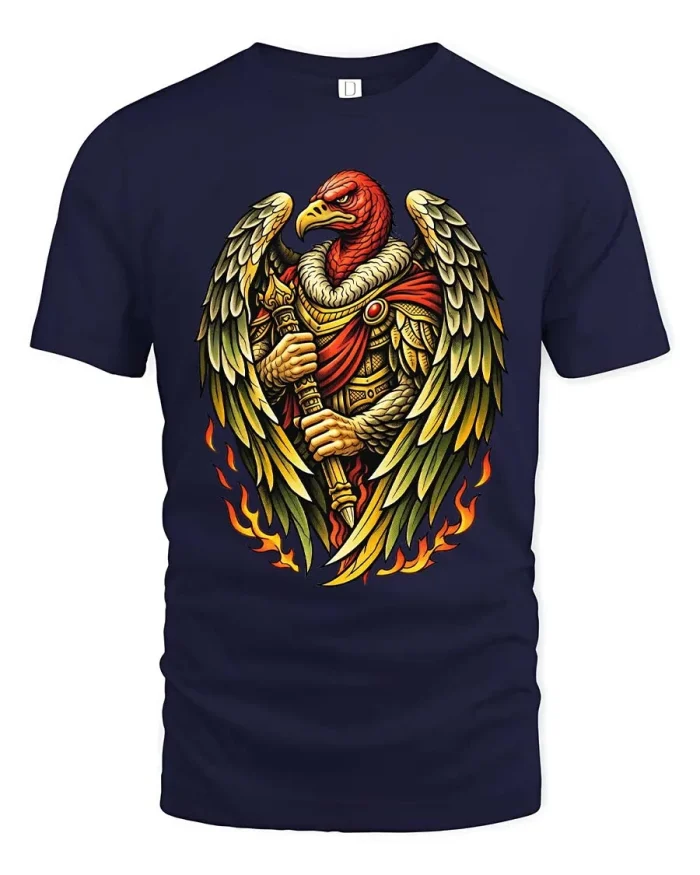 Majestic Griffin Warrior Fantasy Graphic T Shirt - navy t-shirt on white background