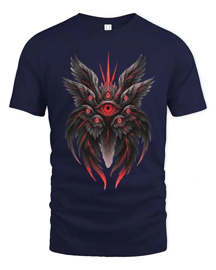 Crimson Watcher Dark Angel Graphic T Shirt - navy t-shirt on white background