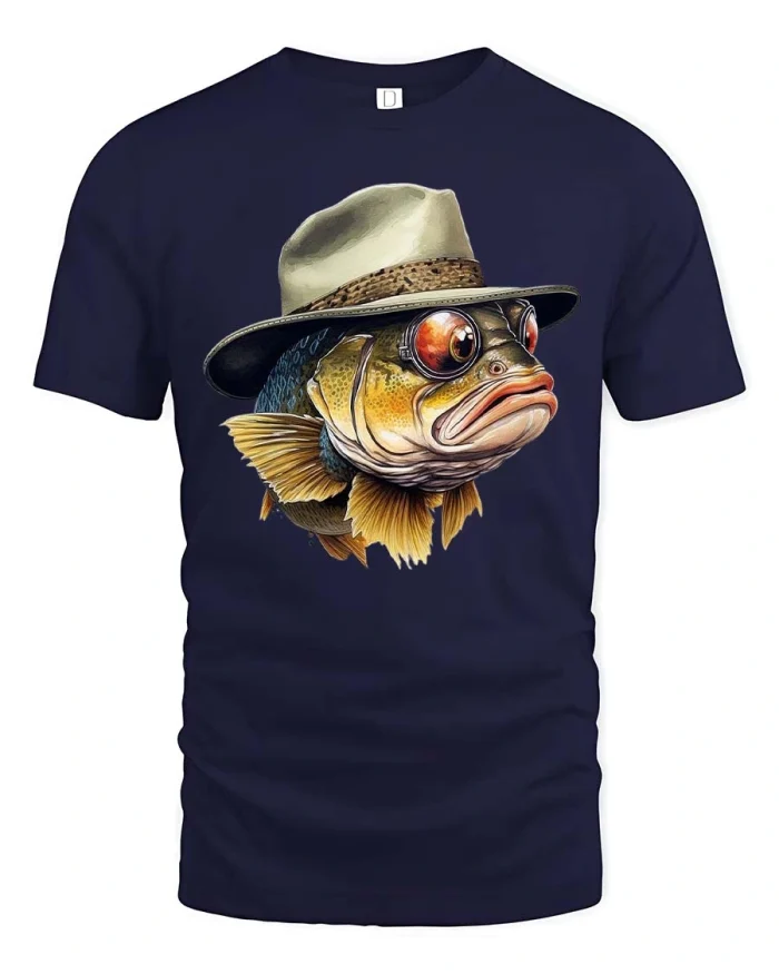 Cool Catfish Explorer Graphic T Shirt - navy t-shirt on white background