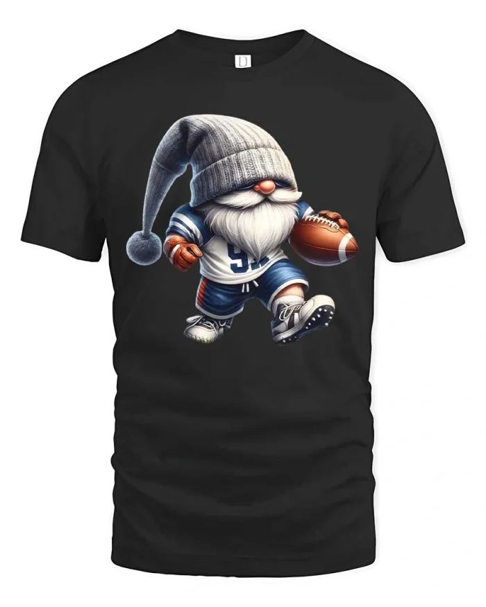 Funny Football Gnome T Shirt Cute Fantasy Sports Cartoon - black t-shirt on white background