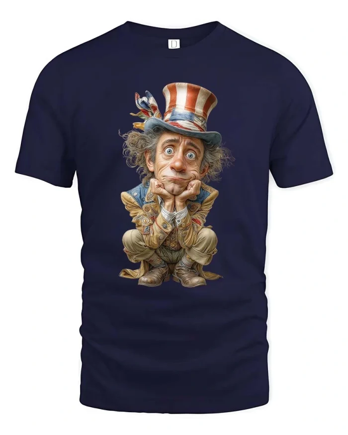 Funny Patriotic Uncle Sam Thinking Mood Vintage USA T Shirt - navy t-shirt on white background