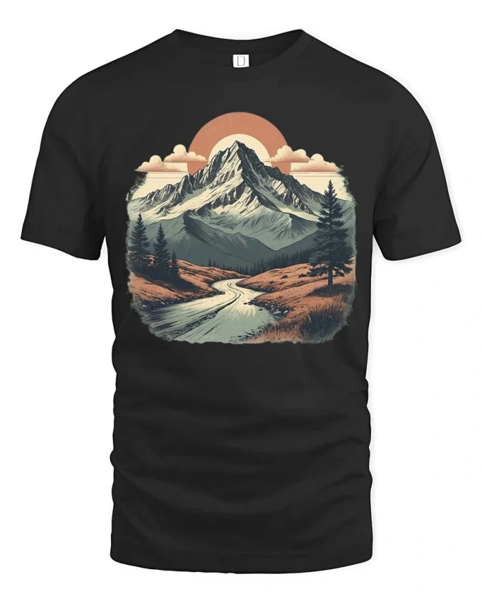 Vintage Mountain Landscape Scenic Nature Adventure Tshirt - black t-shirt on white background