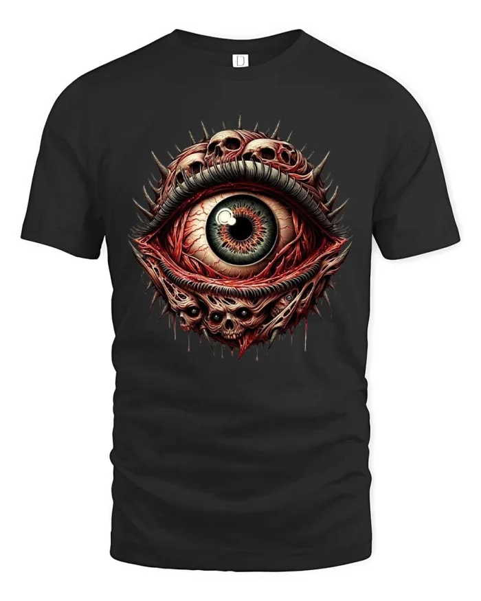 Creepy Horror Eye With Skulls Dark Gothic Graphic T Shirt - black t-shirt on white background
