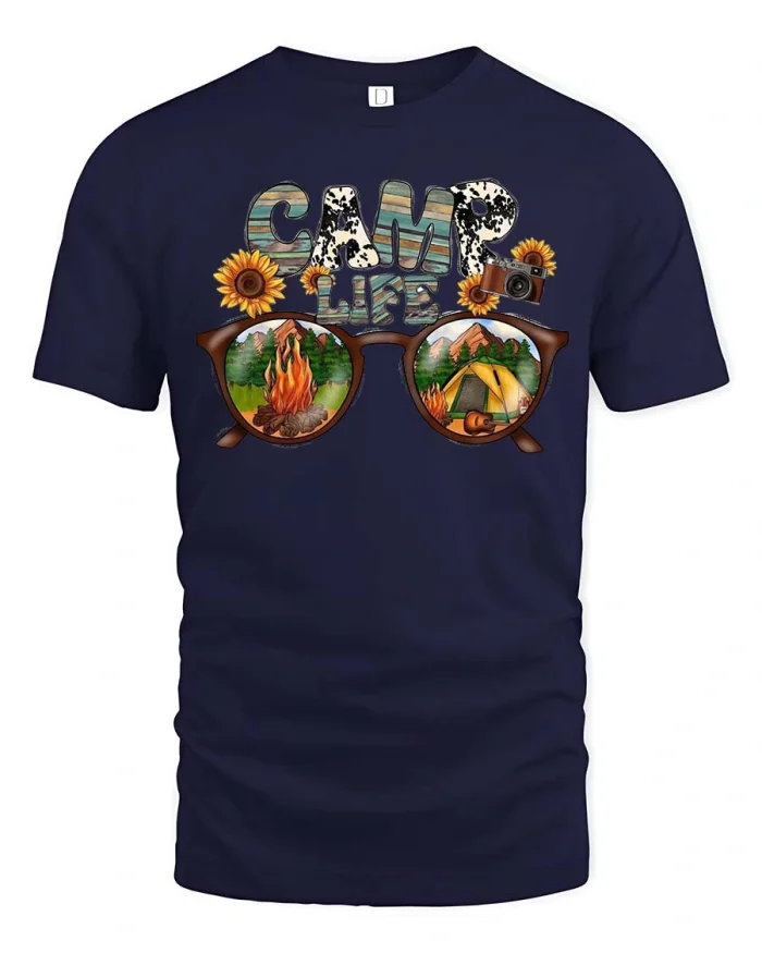 Vintage Camp Life Nature Camping Adventure Graphic T Shirt - navy t-shirt on white background