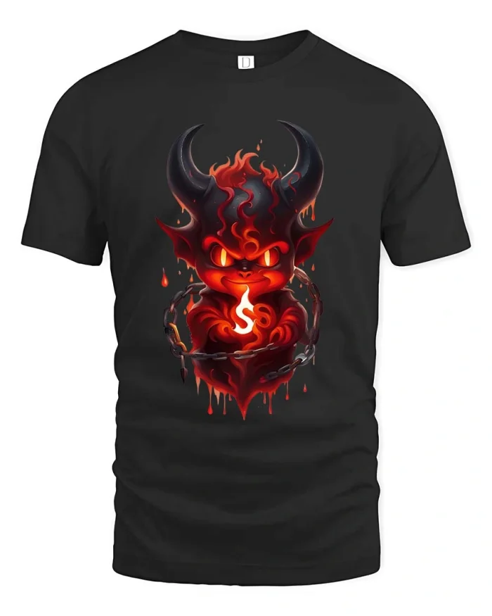 Cute Devil Fire T-Shirt Funny Evil Flame Cartoon Graphic Tee - black t-shirt on white background