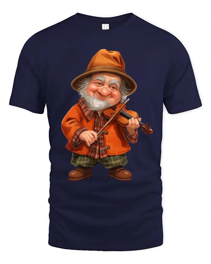 Funny Old Man Violin T-Shirt Cute Musician Graphic Tee - navy t-shirt on white background