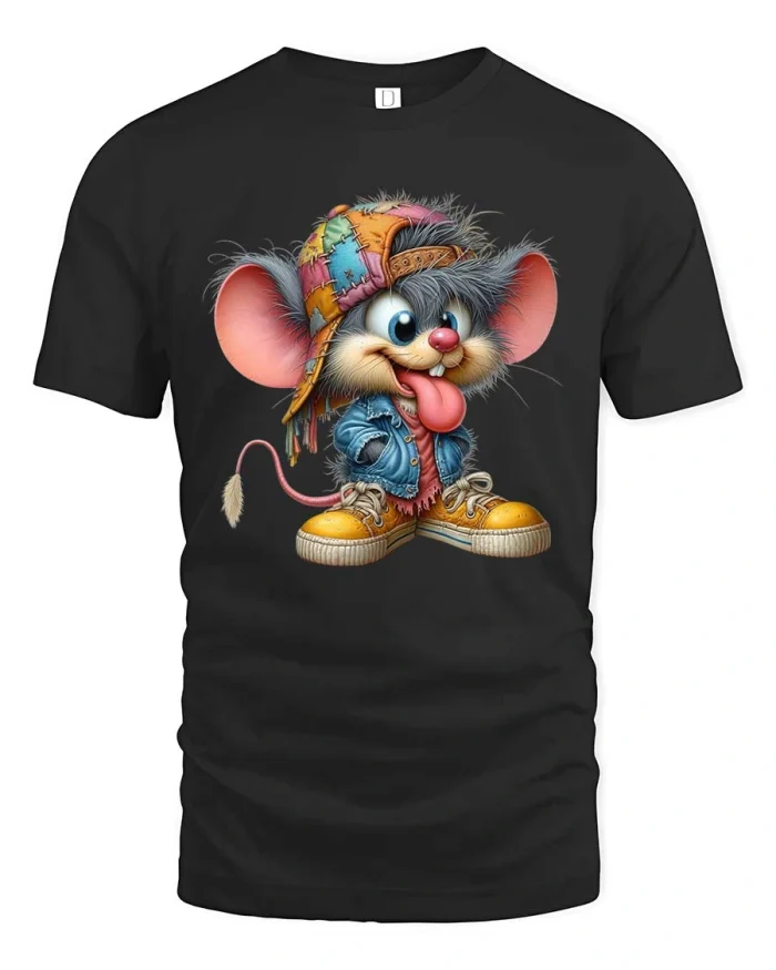 Funny Cute Mouse Graphic T Shirt Street Style Cartoon Vibes - black t-shirt on white background