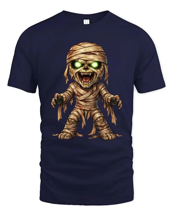 Funny Cute Mummy Monster Graphic T Shirt Halloween Vibes - navy t-shirt on white background