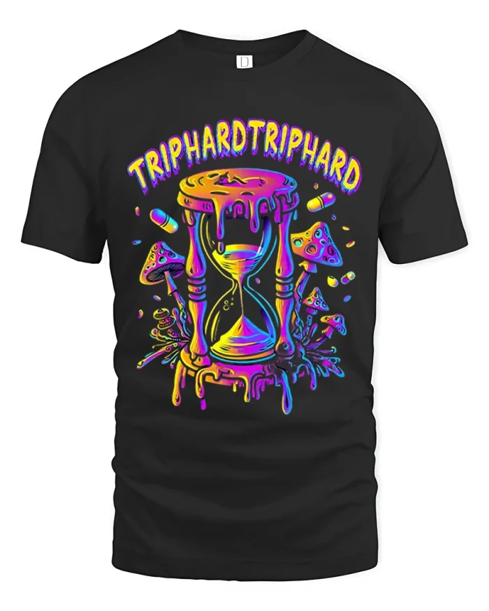 Trip Hard Melting Hourglass Psychedelic Graphic T Shirt - black t-shirt on white background