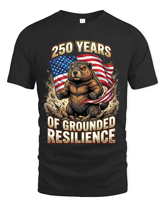 250 Years Of Grounded Resilience Patriotic Bear T Shirt - black t-shirt on white background