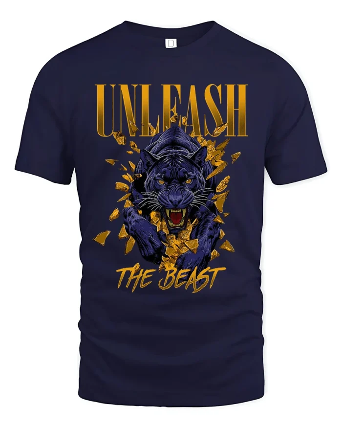 Unleash The Beast Panther Graphic T Shirt - navy t-shirt on white background