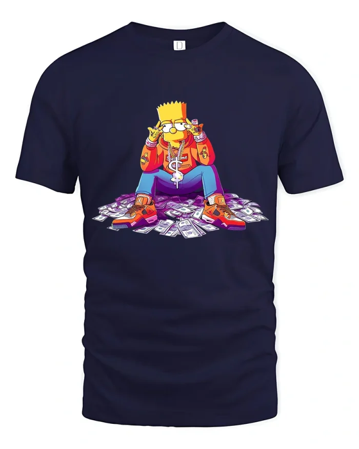 Cool Cartoon Money King Streetwear Graphic T Shirt - navy t-shirt on white background