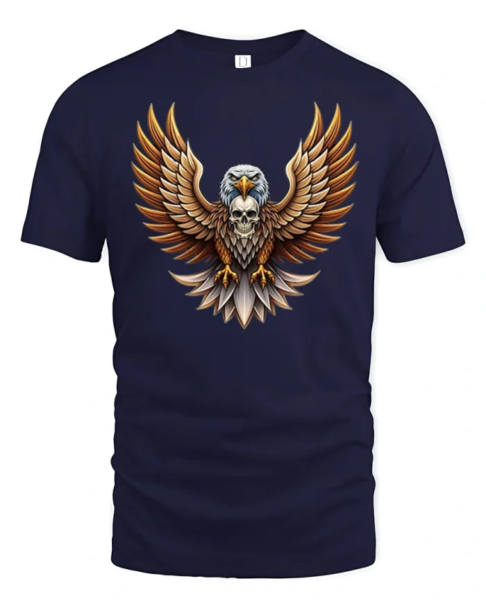 Majestic Eagle Skull Wings Graphic T Shirt - navy t-shirt on white background