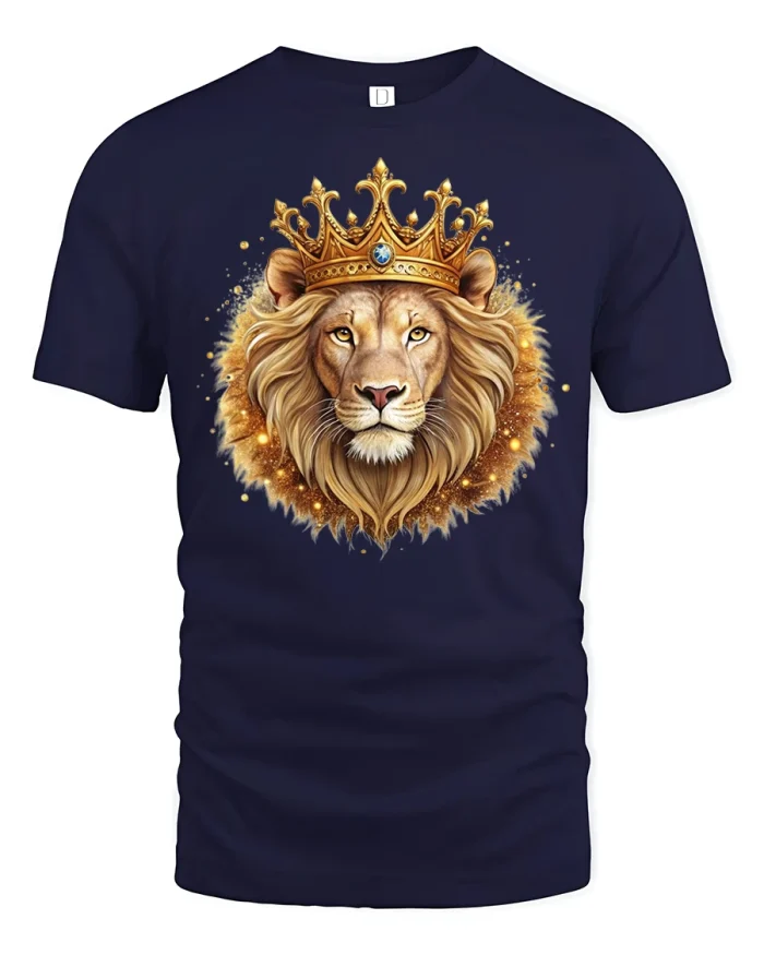 King Lion Crown Majestic Animal Graphic T Shirt - navy t-shirt on white background
