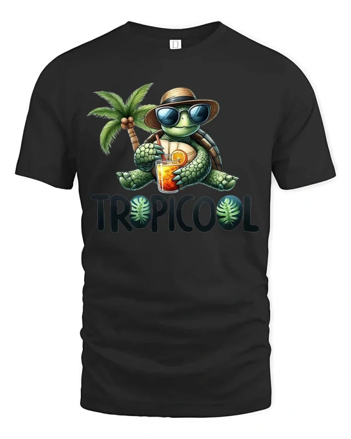 Tropical Cool Turtle Tshirt Funny Summer Vibes Graphic - black t-shirt on white background