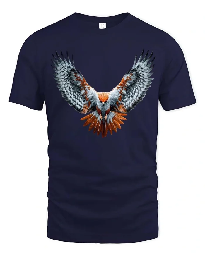 Majestic Eagle Wings Tshirt Powerful Bird Graphic Art Tee - navy t-shirt on white background
