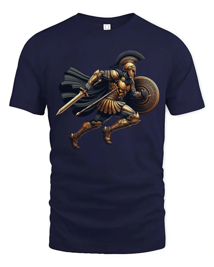 Spartan Warrior Running Tshirt Ancient Greek Soldier Graphic - navy t-shirt on white background