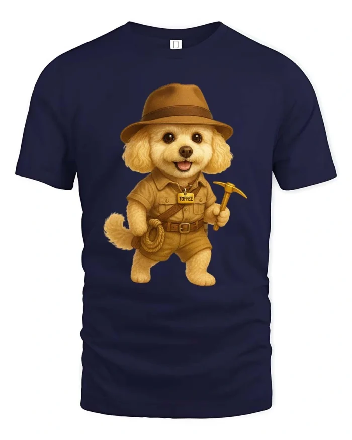 Cute Explorer Dog Tshirt Funny Adventure Puppy Graphic Tee - navy t-shirt on white background