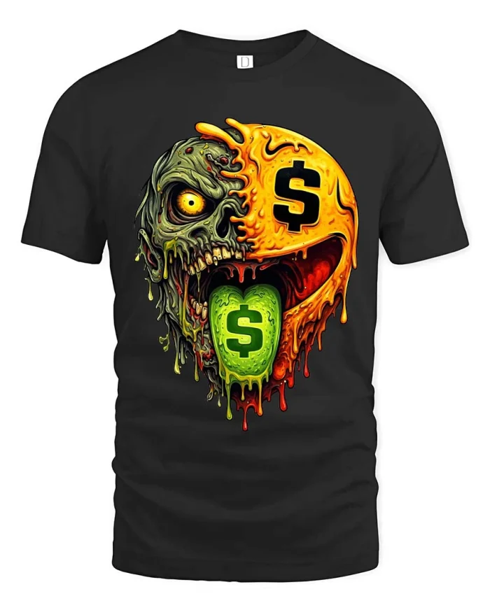 Money Hungry Zombie Face Graphic T Shirt Funny Dark Humor Tee - black t-shirt on white background