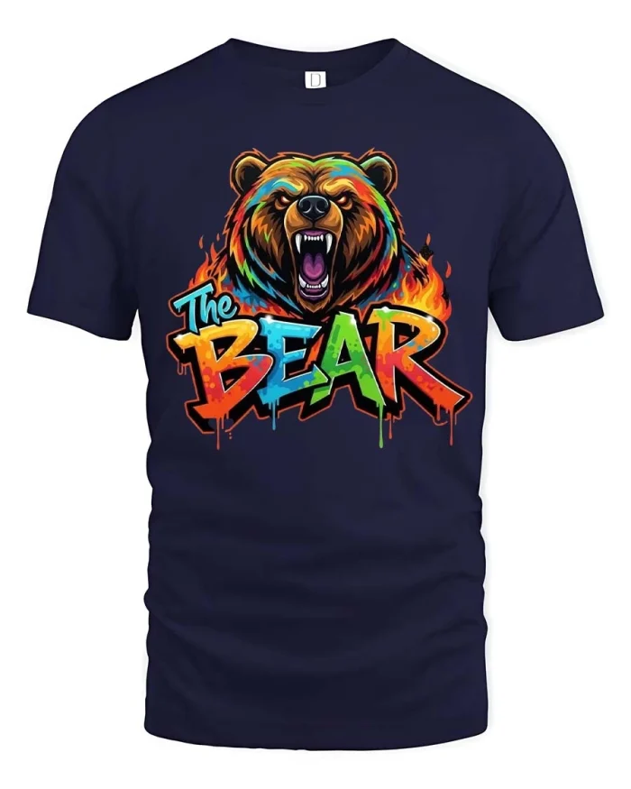 The Bear Graffiti Style Roaring Bear Graphic T Shirt Bold Art Tee - navy t-shirt on white background
