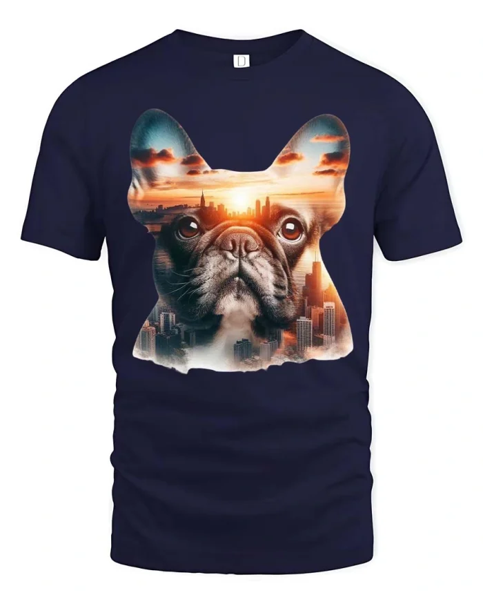 French Bulldog City Skyline Graphic T Shirt Urban Dog Lover Tee - navy t-shirt on white background