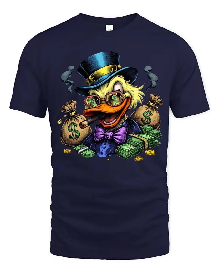 Rich Duck Money Boss Graphic T Shirt Funny Wealth Style Cool Tee - navy t-shirt on white background