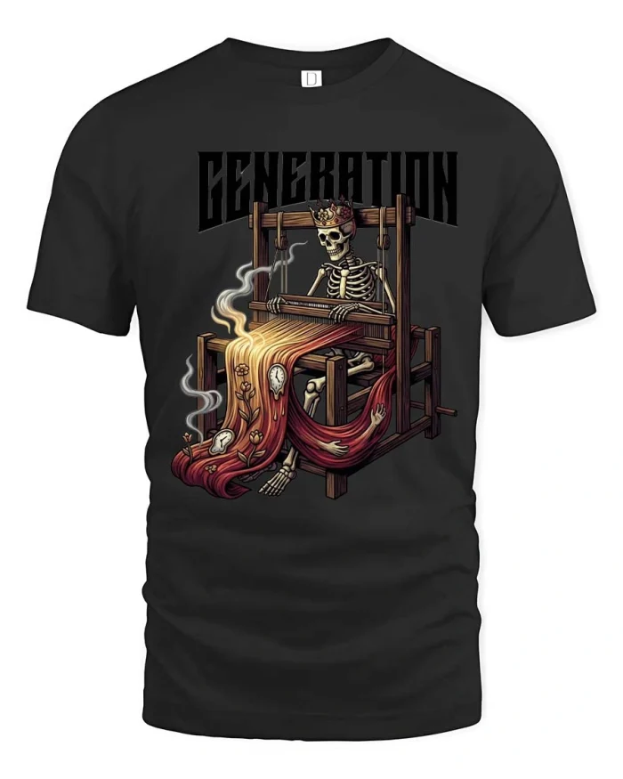 Generation Skeleton Weaver T Shirt Dark Humor Gothic Graphic Tee - black t-shirt on white background