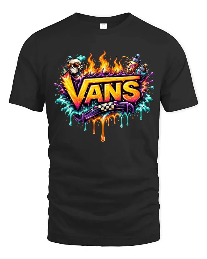 Neon Flame Skull Street Art T Shirt Color Splash Urban Graphic Tee - black t-shirt on white background