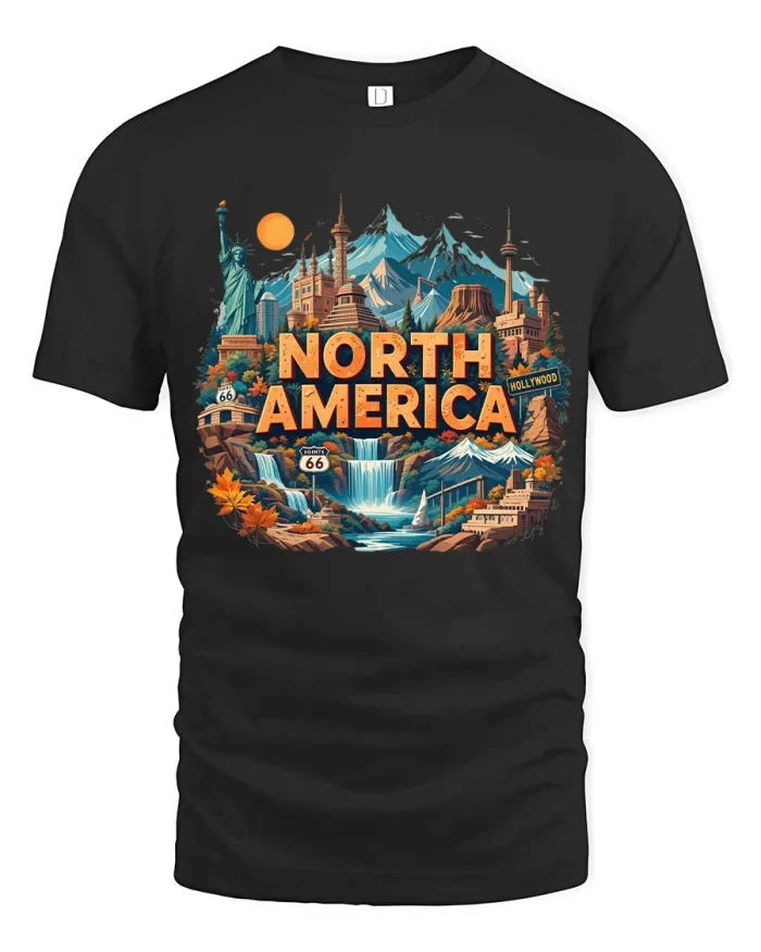 North America Landmarks Scenic Travel Graphic T Shirt - black t-shirt on white background