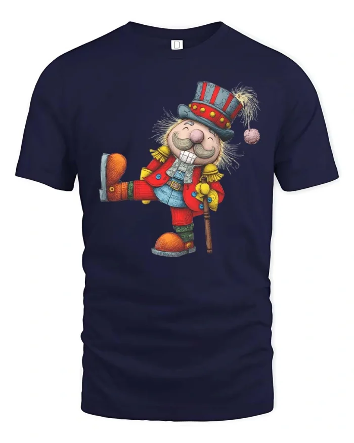 Funny Nutcracker Toy Soldier Cartoon Graphic T Shirt - navy t-shirt on white background