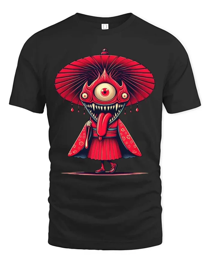 Creepy Cute Yokai Monster Graphic T Shirt Funny Horror Art - black t-shirt on white background