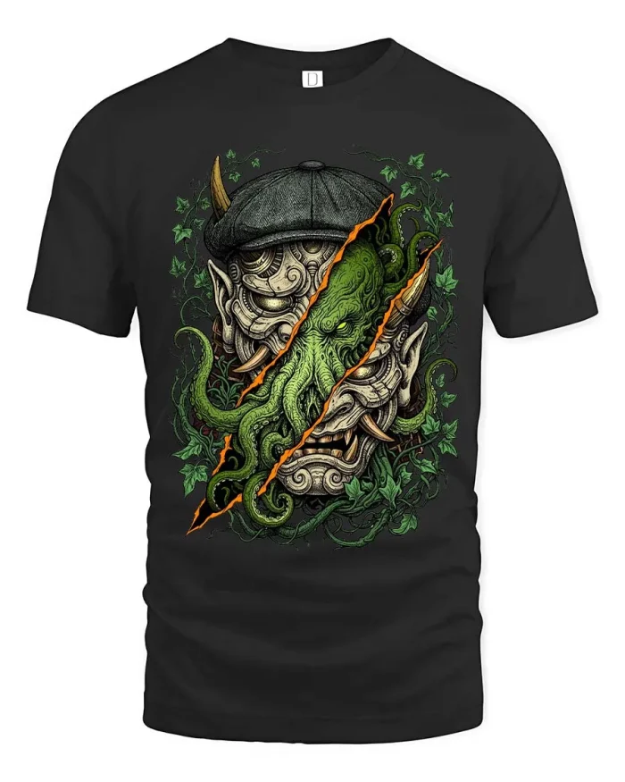 Cthulhu Skull Mask Graphic T Shirt Dark Horror Art Style - black t-shirt on white background