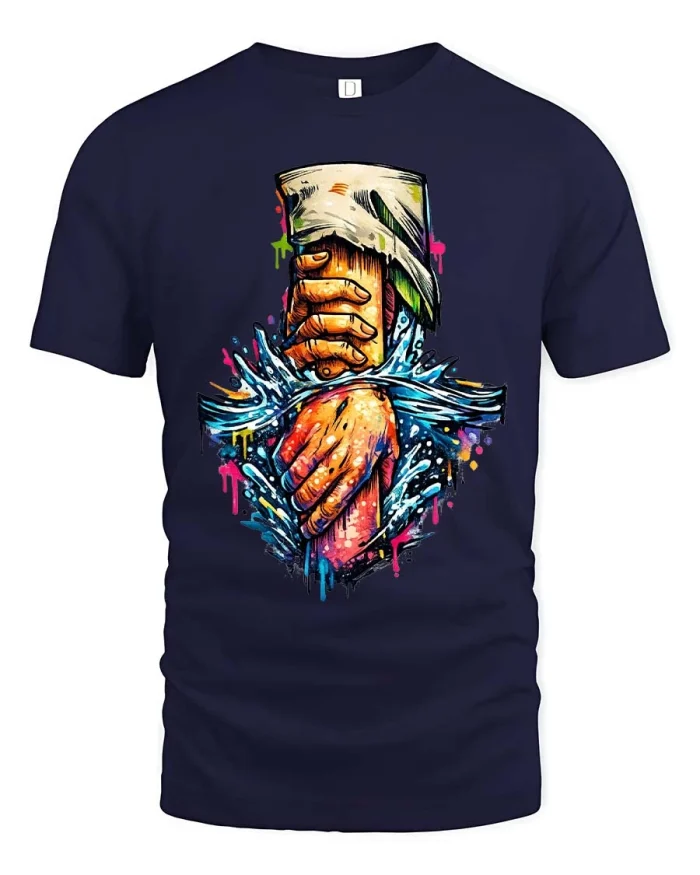 Helping Hands Water Splash Graphic T Shirt Unity Art Style - navy t-shirt on white background