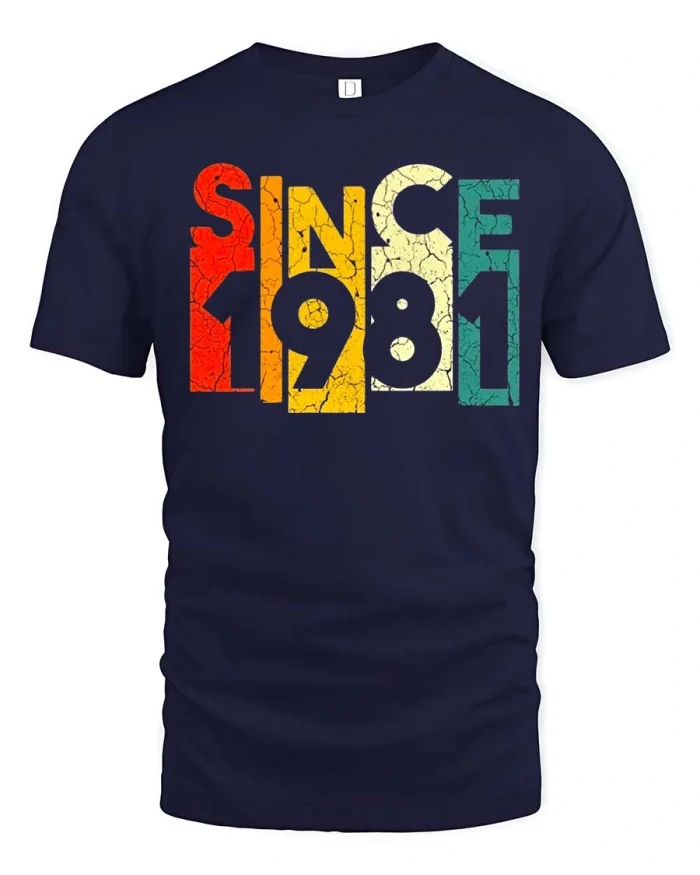 Since 1981 Vintage Retro Graphic T Shirt Classic Style - navy t-shirt on white background