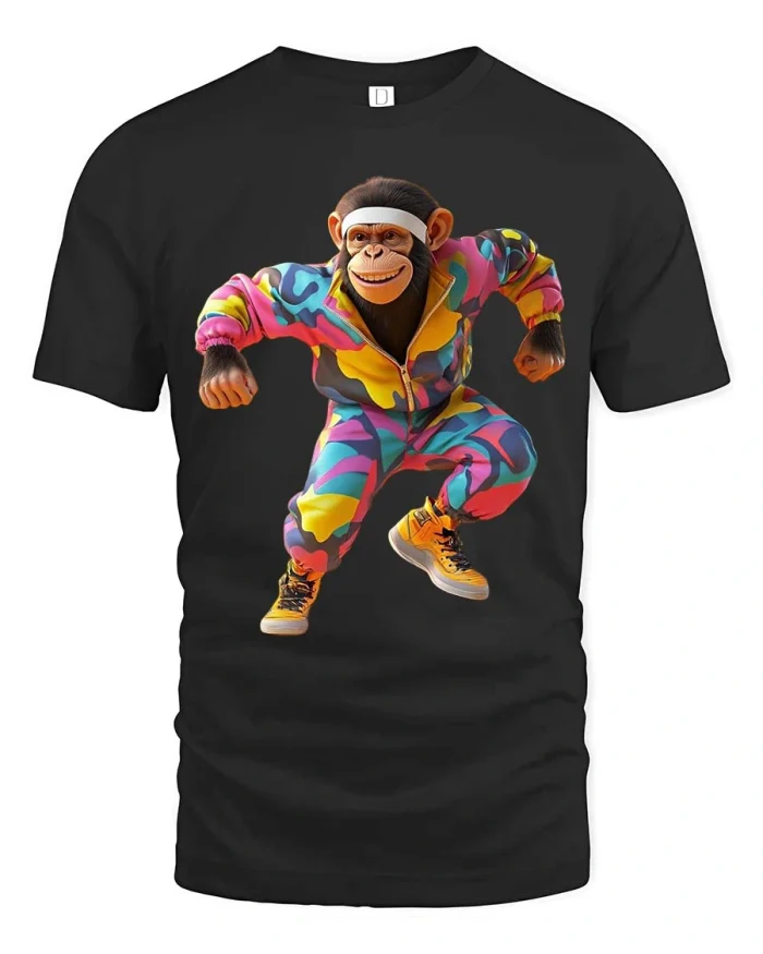 Funny Dancing Monkey Colorful Outfit Graphic T Shirt Fun Style - black t-shirt on white background