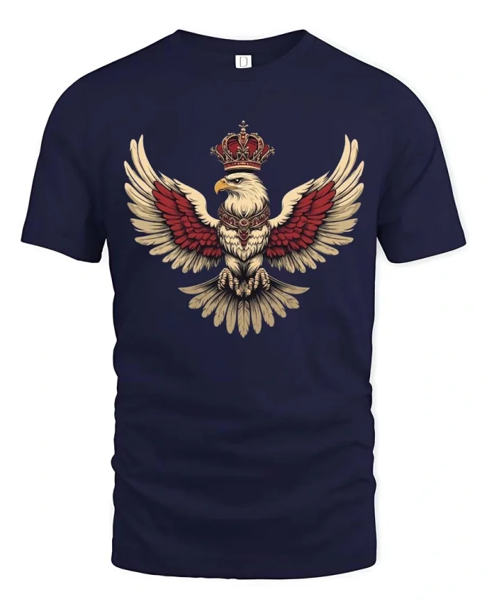 Royal Crown Eagle Wings Graphic T Shirt Majestic Style Art - navy t-shirt on white background