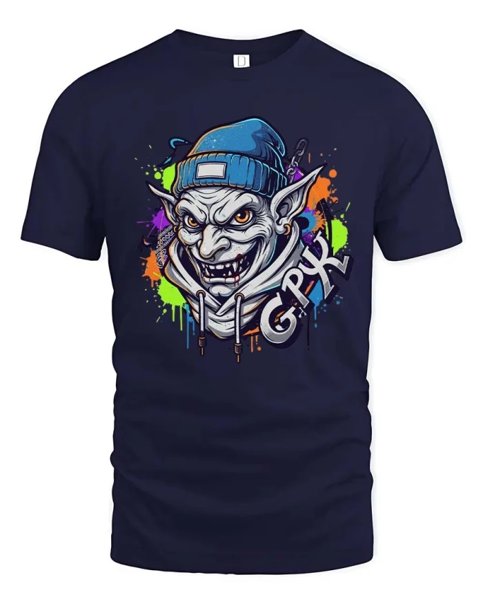 Graffiti Goblin Streetwear Graphic T Shirt Urban Style Art - navy t-shirt on white background