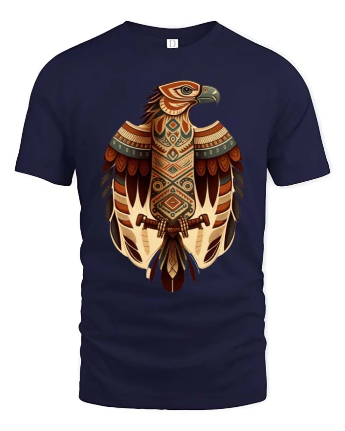 Tribal Eagle Pattern Graphic T Shirt Native Style Art Design - navy t-shirt on white background