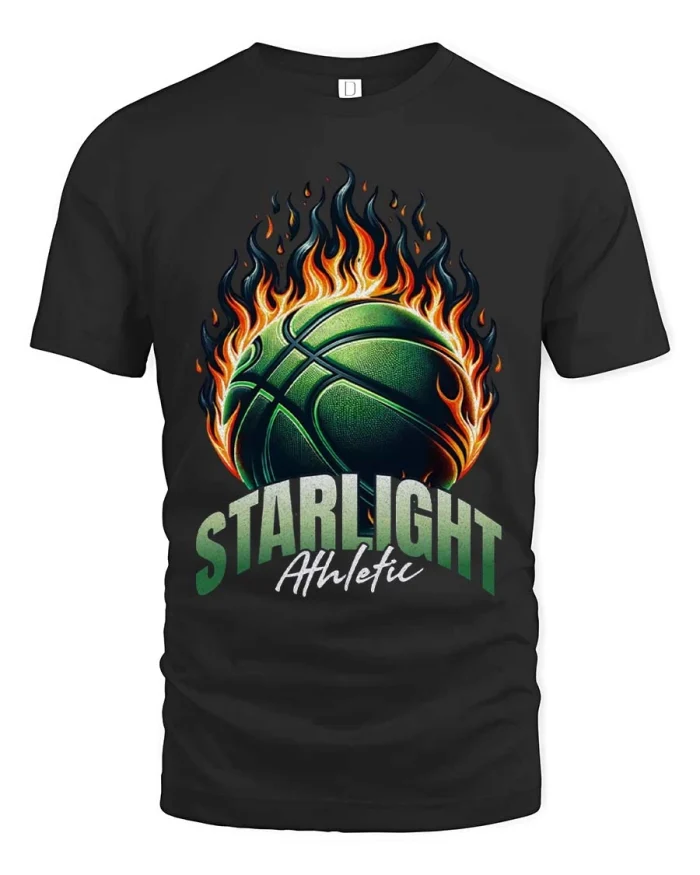 Starlight Athletic Flaming Basketball Graphic T Shirt - black t-shirt on white background