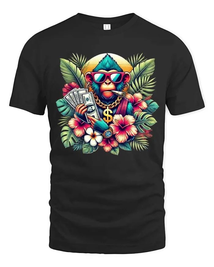 Cool Monkey Money Cash Sunglasses Street Style Graphic T Shirt - black t-shirt on white background