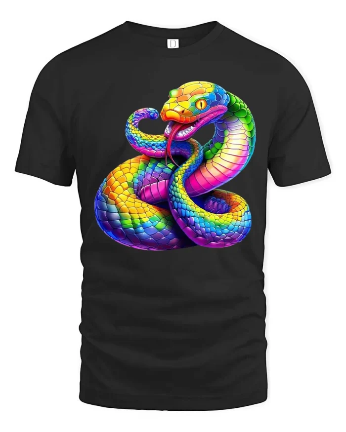 Colorful Rainbow Snake Vibrant Psychedelic Graphic T Shirt - black t-shirt on white background