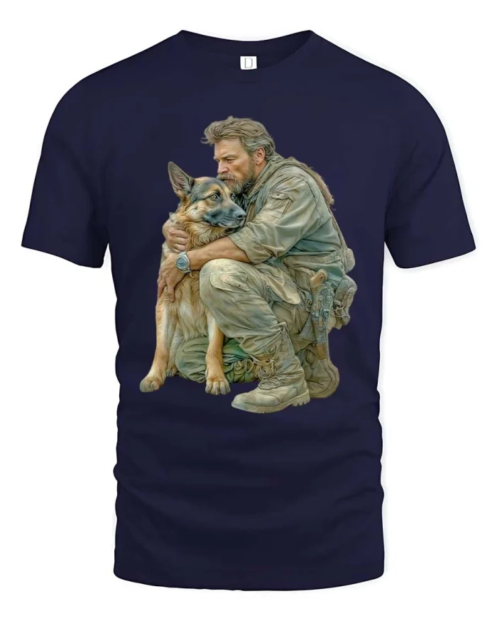 Loyal Soldier And German Shepherd Bond Graphic T Shirt - navy t-shirt on white background