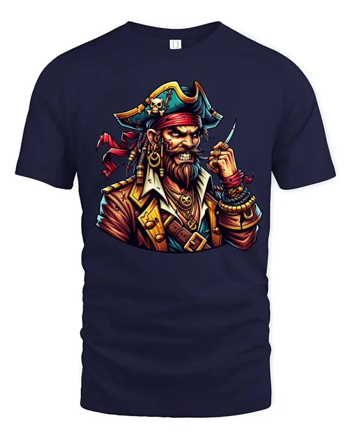 Pirate Captain Skull Hat Rogue Sea Adventure Graphic T Shirt - navy t-shirt on white background