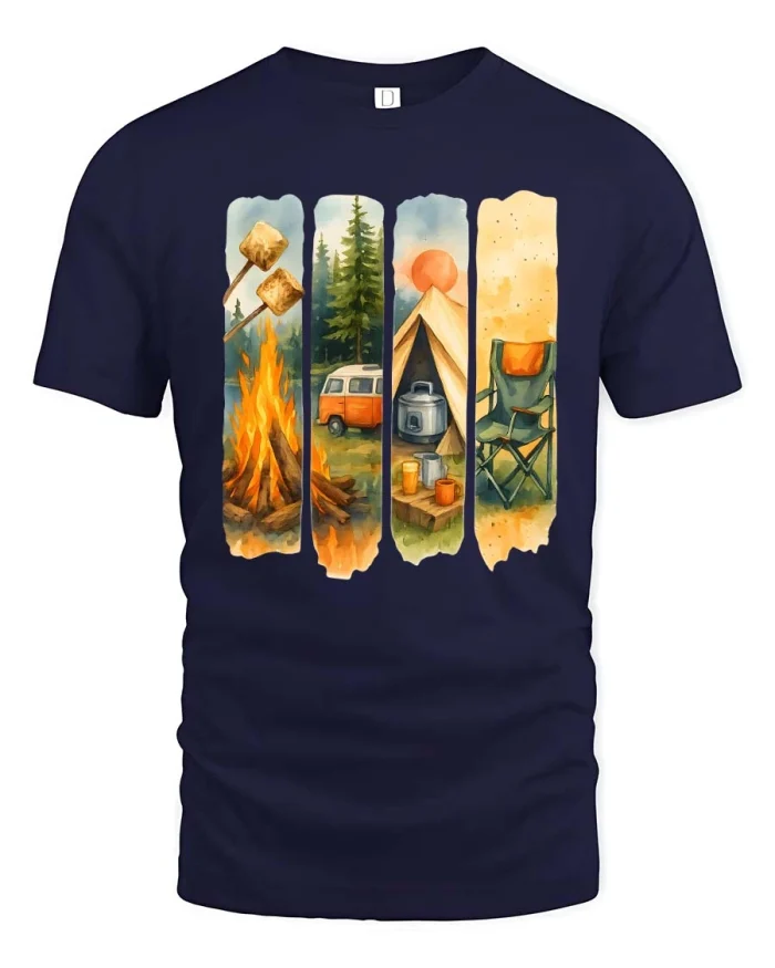 Camping Vibes Campfire Marshmallow Outdoor Adventure T Shirt - navy t-shirt on white background