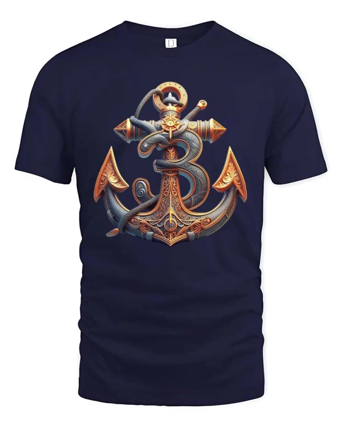 Nautical Anchor Rope Vintage Maritime Sea Art Graphic T Shirt - navy t-shirt on white background
