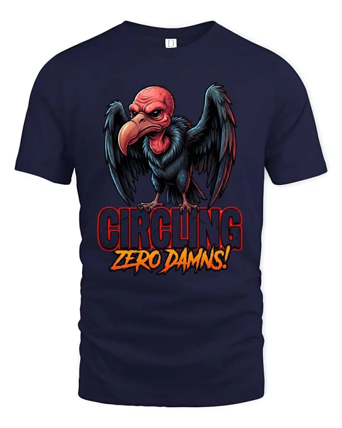 Circling Zero Damns Funny Vulture Attitude Graphic T Shirt - navy t-shirt on white background